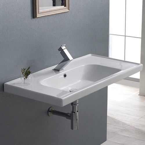 Rectangle White Ceramic Wall Mounted or Drop In Sink CeraStyle 031200-U