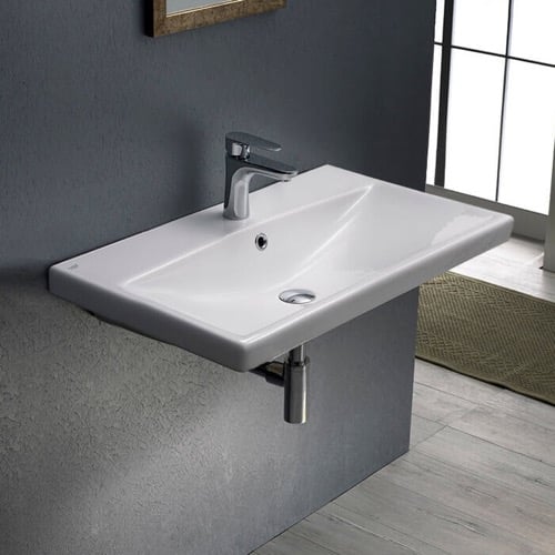 Wall Mounted Bathroom Sink, Rectangular, White Ceramic CeraStyle 032000-U