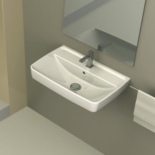 Rectangular White Ceramic Wall Mounted or Drop In Sink CeraStyle 035100-U