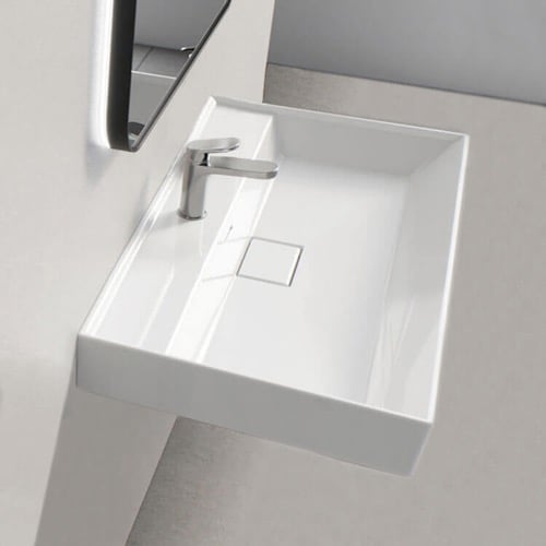 Rectangular White Ceramic Wall Mounted or Drop In Sink CeraStyle 037100-U