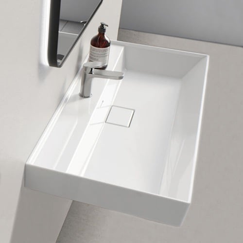 Rectangular White Ceramic Wall Mounted or Drop In Sink CeraStyle 037300-U