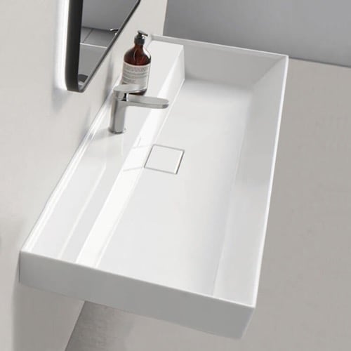 Rectangular White Ceramic Wall Mounted or Drop In Sink CeraStyle 037500-U
