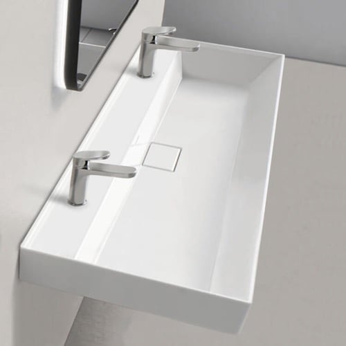 Trough Ceramic Wall Mounted or Drop In Sink CeraStyle 037600-U