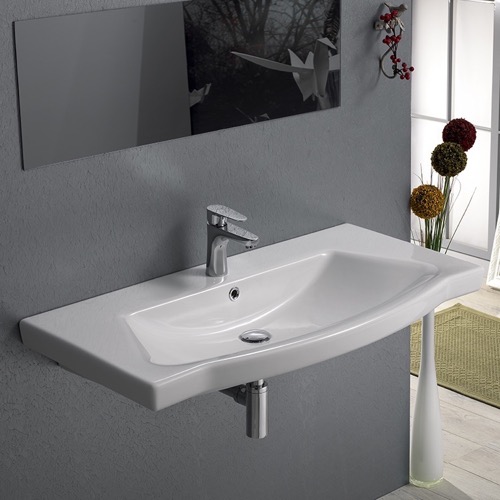 Rectangle White Ceramic Wall Mounted or Drop In Sink CeraStyle 040500-U