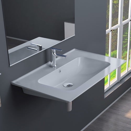 Rectangular White Ceramic Wall Mounted Sink CeraStyle 042000-U
