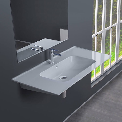 Rectangular White Ceramic Wall Mounted Sink Rectangular White Ceramic Wall Mounted Sink CeraStyle 042300-U