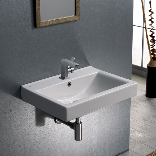 Rectangular White Ceramic Wall Mounted or Drop In Bathroom Sink CeraStyle 064200-U