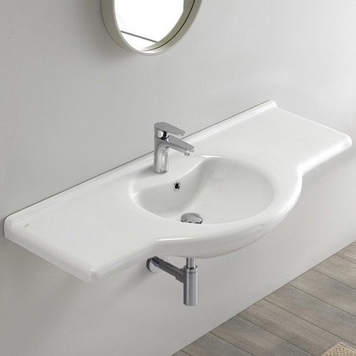 Rectangular White Ceramic Wall Mounted or Drop In Bathroom Sink CeraStyle 066700-U