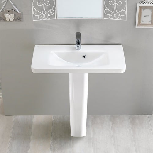 Rectangular White Ceramic Pedestal Sink CeraStyle 068300U-PED
