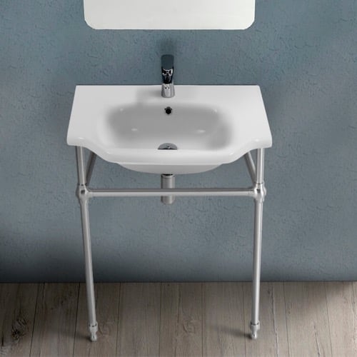 Traditional Ceramic Console Sink With Chrome Stand, 26 Inch CeraStyle 081000-CON