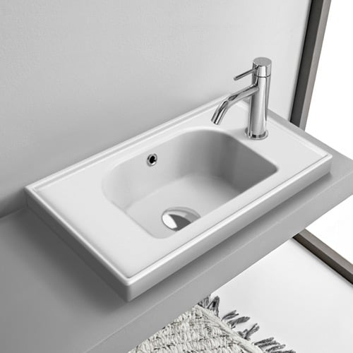 Small Drop In Bathroom Sink, Ceramic, Rectangular CeraStyle 001700-U/D