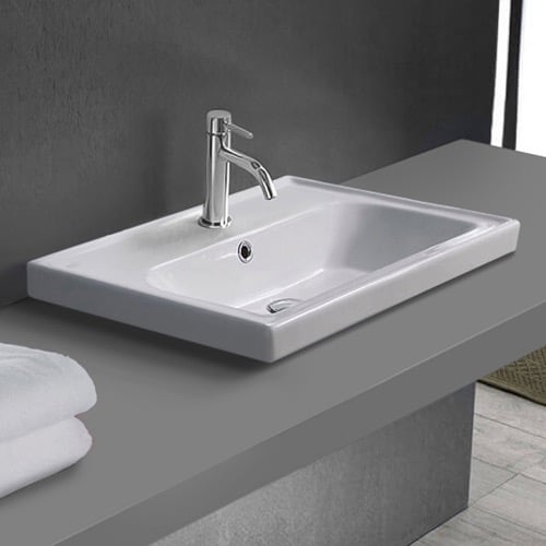 Drop In Sink in Ceramic, Modern, Rectangular CeraStyle 030900-U/D