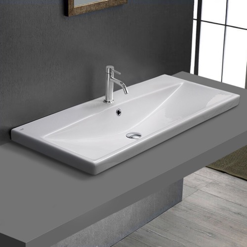 Drop In Bathroom Sink, White Ceramic, Rectangular CeraStyle 032200-U/D