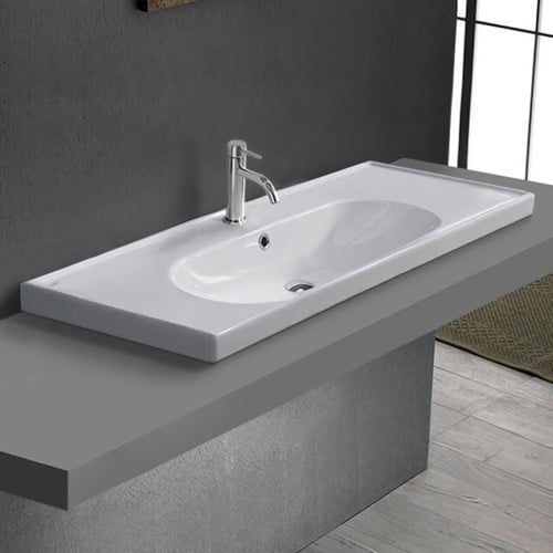 Drop In Bathroom Sink, White Ceramic, With Counter Space CeraStyle 043500-U/D
