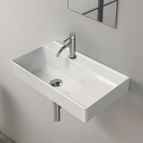 Rectangular White Ceramic Wall Mounted or Drop In Sink With Counter Space CeraStyle 046300-U
