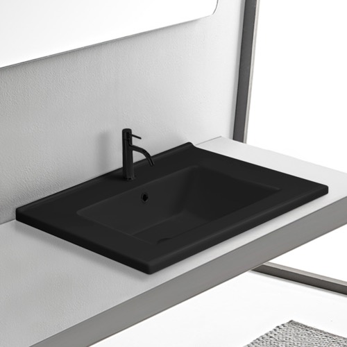 Drop In Sink - ADA, 26 Inch, Rectangular, Modern, Ceramic, Matte Black CeraStyle 067307-U/D