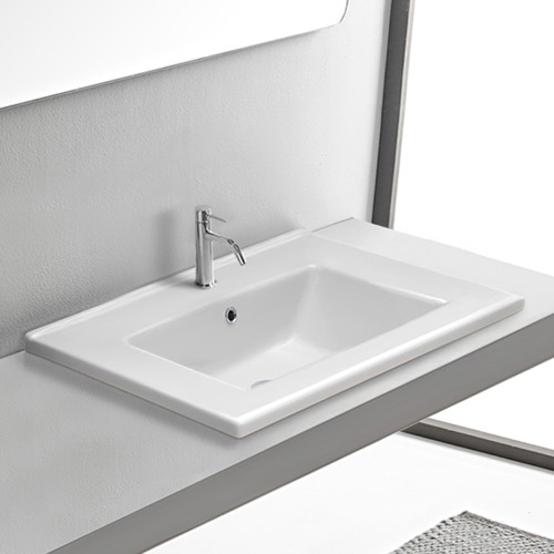 Drop In Bathroom Sink, White Ceramic, Rectangular CeraStyle 067300-U/D