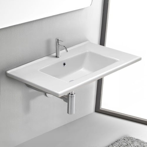 Rectangular White Ceramic Wall Mount or Drop In Bathroom Sink CeraStyle 067500-U