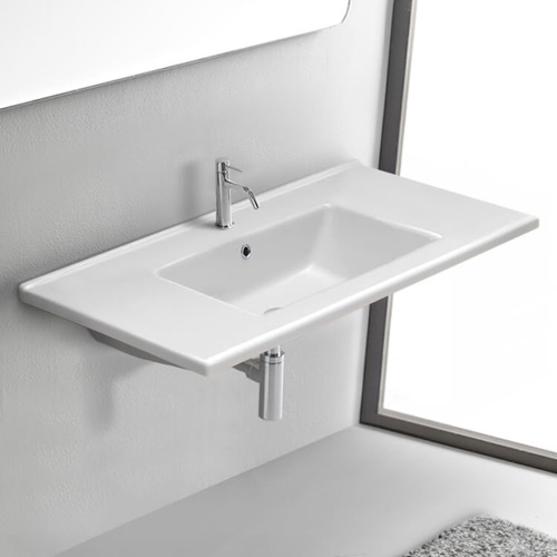 Rectangular White Ceramic Wall Mount or Drop In Bathroom Sink CeraStyle 067600-U