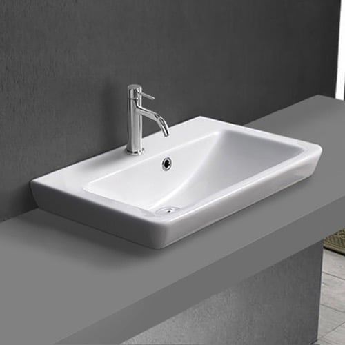 Drop In Sink in Ceramic, Modern, Rectangular CeraStyle 068000-U/D