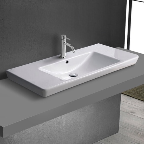 Drop In Sink in Ceramic, Modern, With Counter Space CeraStyle 068400-U/D