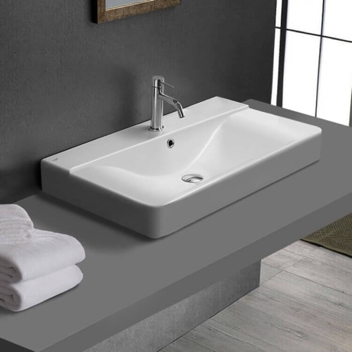 Drop In Sink in Ceramic, Modern, Rectangular CeraStyle 069400-U/D