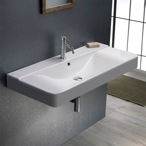 Rectangular White Ceramic Wall Mounted or Drop In Bathroom Sink CeraStyle 069600-U