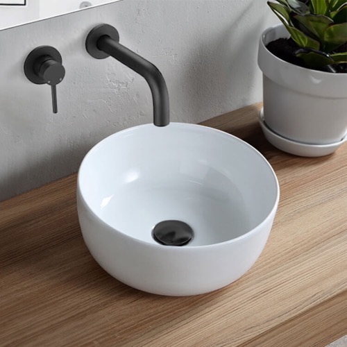 Small Vessel Sink, White Ceramic, Round CeraStyle 077600-U