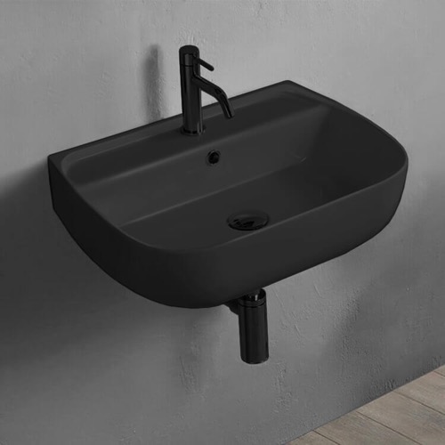 Small Black Ceramic Wall Mounted or Vessel Sink CeraStyle 078507-U-97
