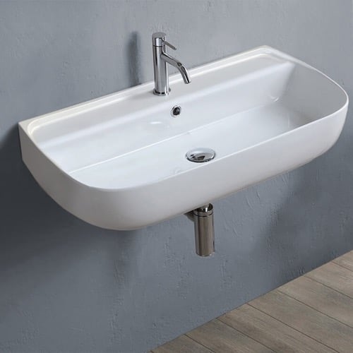 Rectangular White Ceramic Wall Mounted or Vessel Sink CeraStyle 078700-U