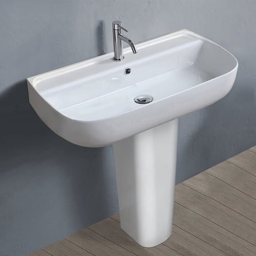 Rectangular White Ceramic Pedestal Sink CeraStyle 078700U-PED