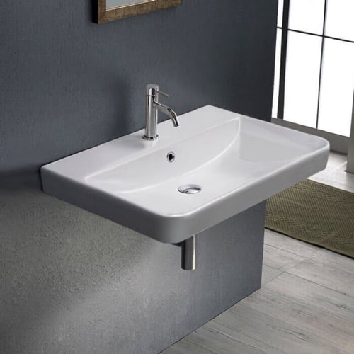 Rectangle White Ceramic Wall Mounted or Drop In Sink CeraStyle 079600-U