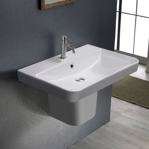 Rectangular White Ceramic Semi-Pedestal Sink CeraStyle 079600U-S-PED