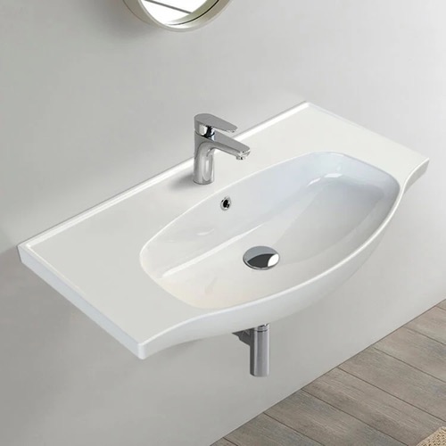 Rectangular White Ceramic Wall Mounted or Drop In Bathroom Sink CeraStyle 082400-U