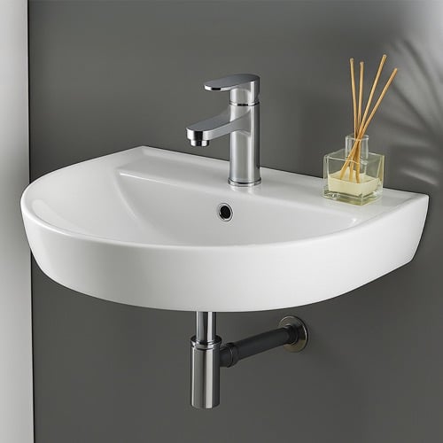 Round White Ceramic Wall Mounted Sink CeraStyle 007800-U