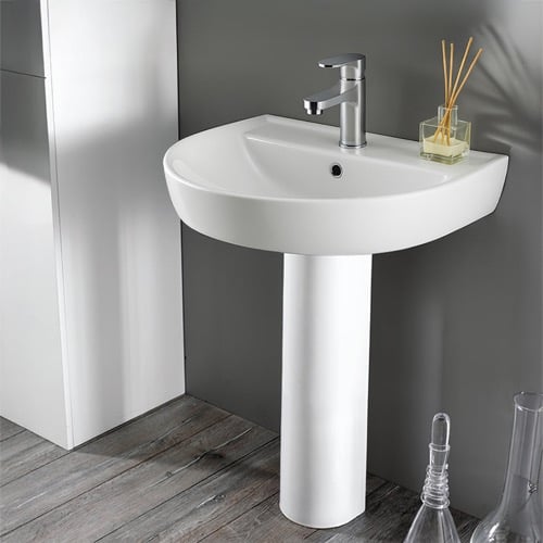 Round White Ceramic Pedestal Sink CeraStyle 007800U-PED