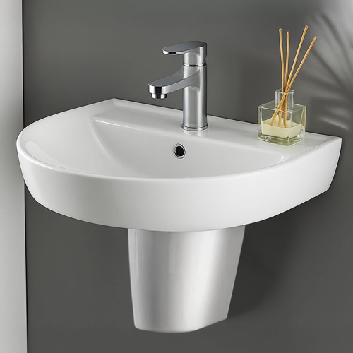 Round White Ceramic Semi-Pedestal Sink CeraStyle 007800U-S-PED