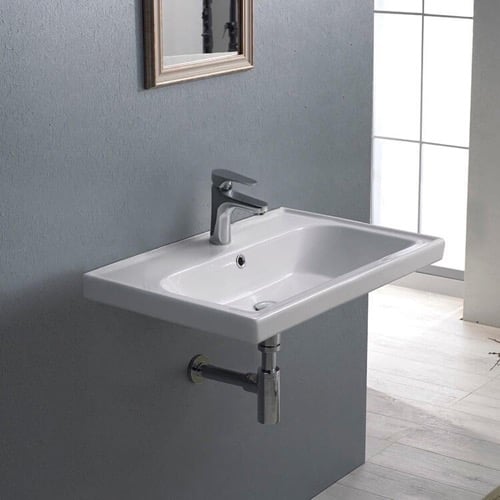 Rectangle White Ceramic Wall Mounted or Drop In Sink CeraStyle 031000-U