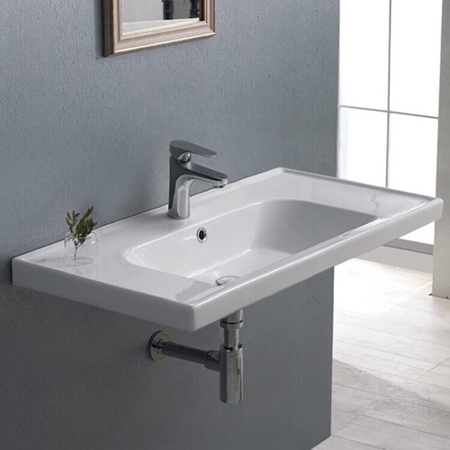 Rectangle White Ceramic Wall Mounted or Drop In Sink CeraStyle 031200-U