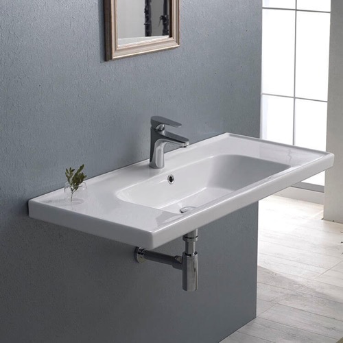 Rectangle White Ceramic Wall Mounted or Drop In Sink CeraStyle 031400-U