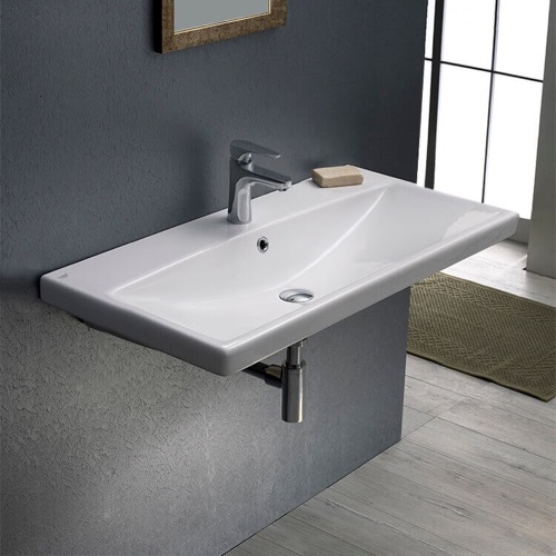 Rectangular White Ceramic Wall Mounted or Drop In Sink CeraStyle 032100-U