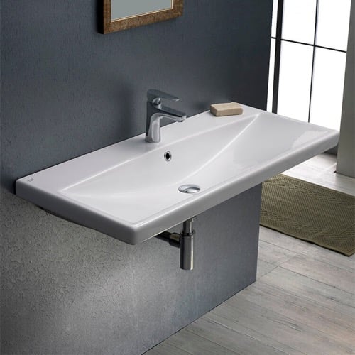Rectangle White Ceramic Wall Mounted or Drop In Sink CeraStyle 032200-U