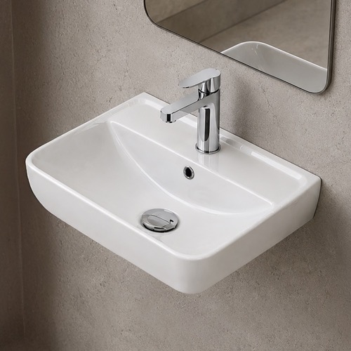 Wall Mount Sink - 20 Inch, Rectangular, Modern, Ceramic CeraStyle 035000-U