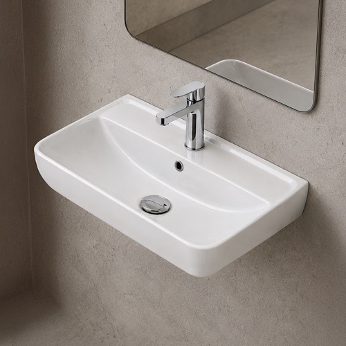 Rectangular White Ceramic Wall Mounted or Drop In Sink CeraStyle 035100-U