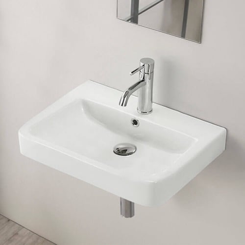 Rectangular White Ceramic Wall Mounted or Drop In Sink CeraStyle 035300-U