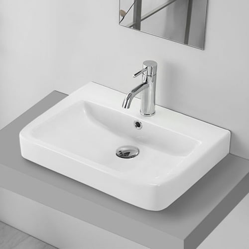 Drop In Sink - Modern, 22 Inch, Curved, Ceramic CeraStyle 035300-U/D