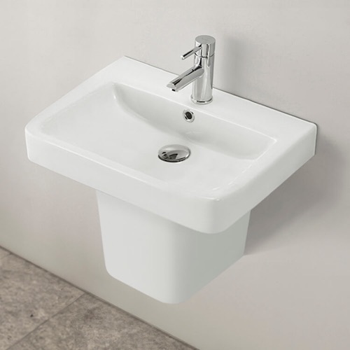 Rectangular White Ceramic Semi-Pedestal Sink CeraStyle 035300U-S-PED