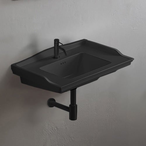 Black Ceramic Wall Mounted Bathroom Sink CeraStyle 036107-U-97
