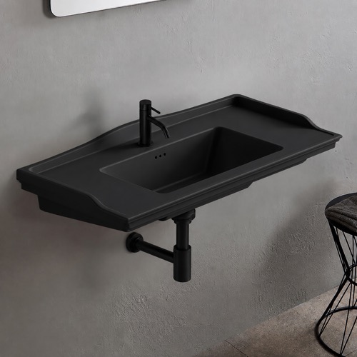 Rectangular Black Ceramic Wall Mounted Bathroom Sink CeraStyle 036307-U-97