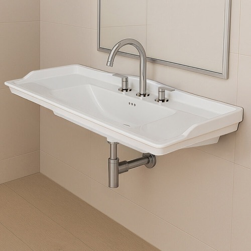 Rectangular White Ceramic Wall Mounted Bathroom Sink CeraStyle 036500-U